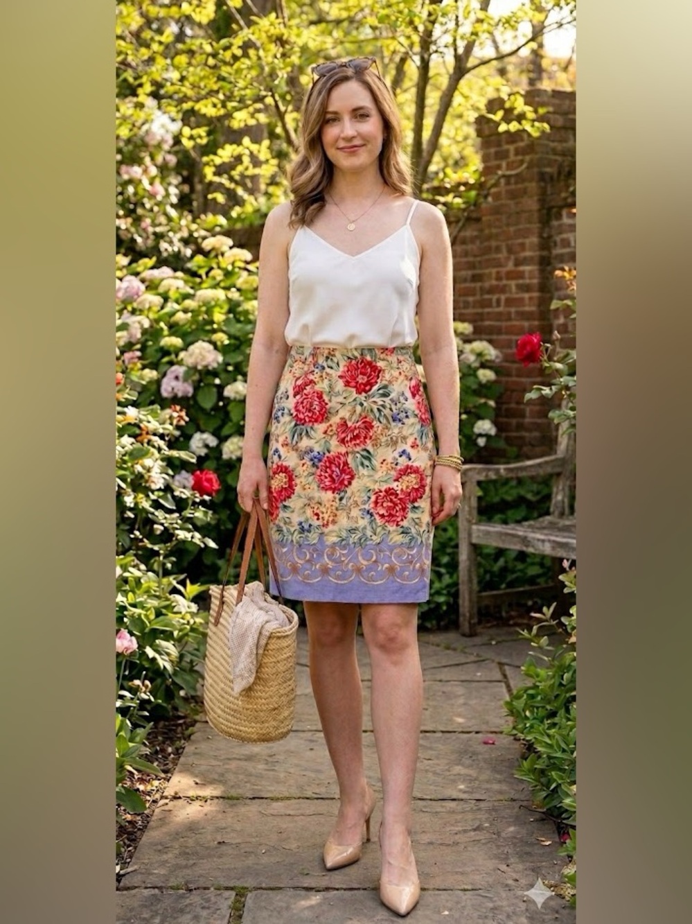 Vintage Talbots Floral Linen Skirt Size 8 Spring Summer Cottagecore Flowers